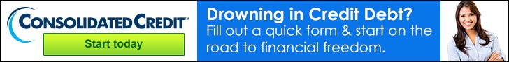 Drowning in credit debt? Consolidated Credit (Female Version) Banner