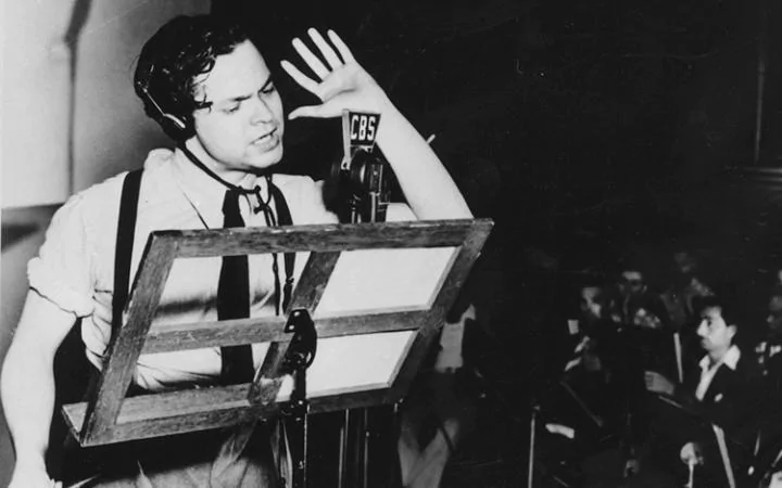 Photograph of Orson Welle Recording “The War of the Worlds”