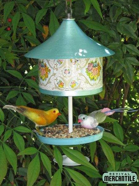 Floral Cookie Tin Bird Feeder Repurposed Upcycled