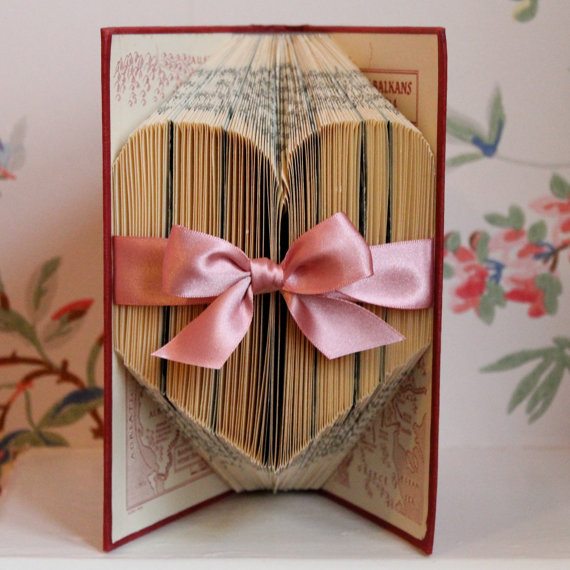 Folded Heart Upcycled Book Art Sculpture