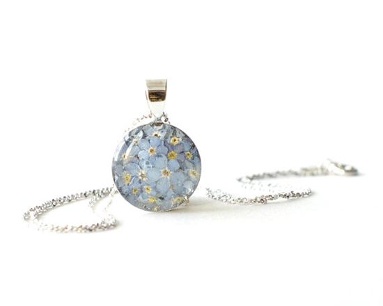 Real Forget-me-not Flowers Necklace