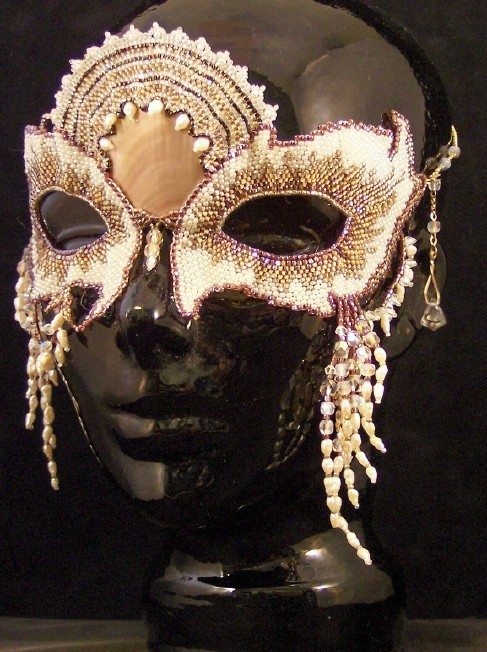 Venus of the Sea OoaK Mardi Gras Goddess Mask with Freshwater Pearls and Vintage Opal Glass Crystal Carnival Mask