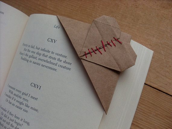 Origami Bookmark My Poorly Sutured Heart, Embroidered