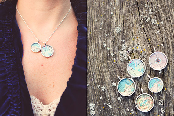 Local is Lovely Necklace with Vintage Maps