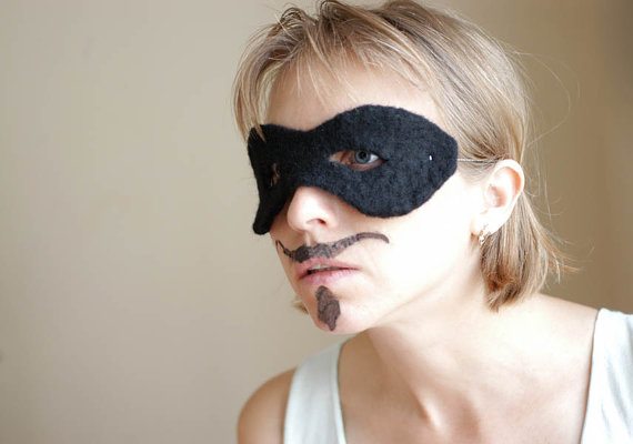 Black felted wool pirate mask
