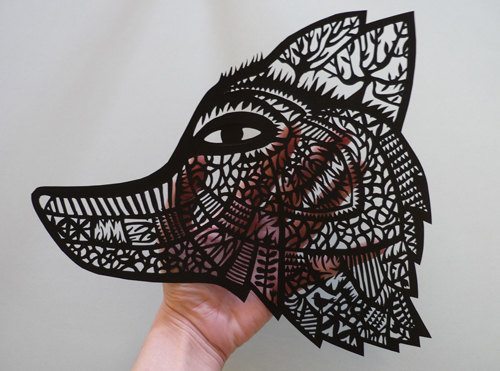  Wolf Original Papercut mask painted with gouache