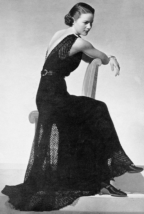 1930s Beautiful Art Deco Knitted Evening Gown Dress and Crocheted Jacket Vintage Knitting Crochet PDF Pattern
