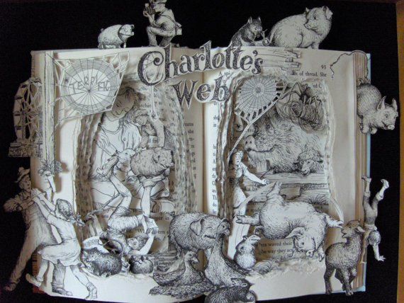 Charlotte's Web - One of a Kind Book Sculpture - Altered Book