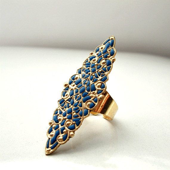  Long gold ring filigree jewelry for her handmade retro rings old style jewelry knuckle ring