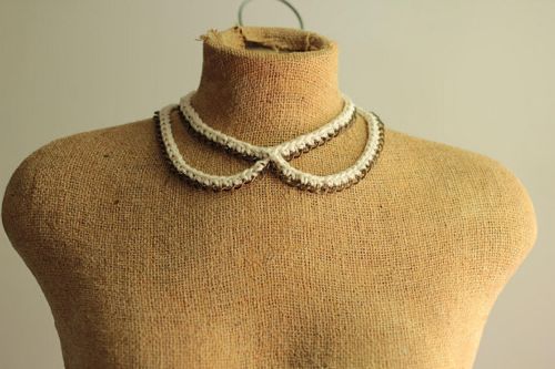 peter pan collar necklace with crochet rope and brass chain