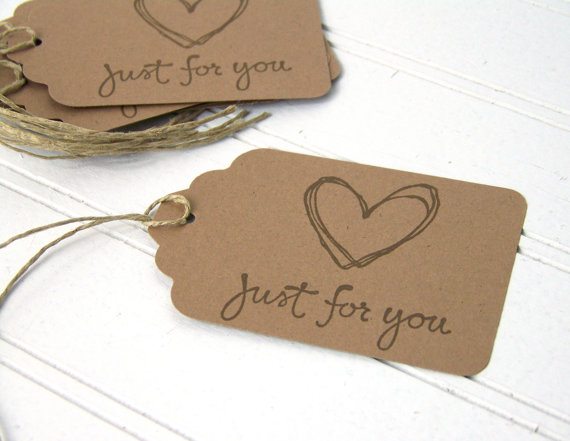 Gift Tags, Rustic Gift Labels, Brown Recycled Paper, Just For You love tag