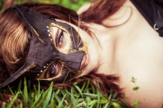 Black & Gold Cat Masquerade Mask