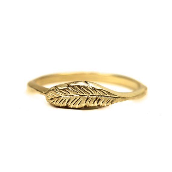 Organic 14K Yellow Gold Feather Ring - Feather's Gold