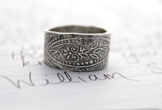 wide paisley wedding band wide recycled silver wedding band bohemian paisley ring engraved enlighten inscription ring