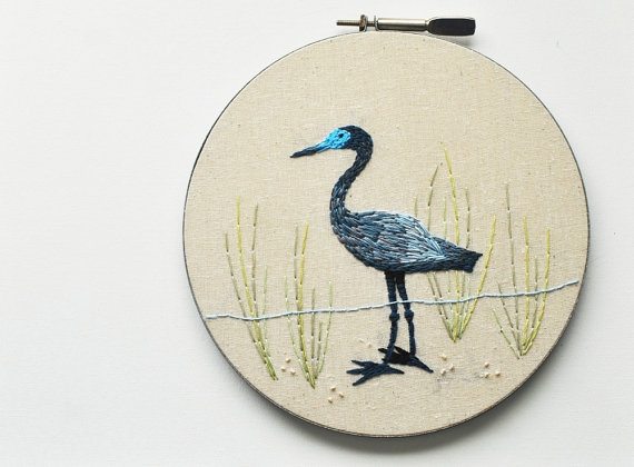 Little Blue Heron - Embroidery Hoop Wall Art