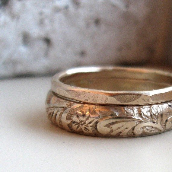 Handmade Earthy Gold Stacking Wedding Rings