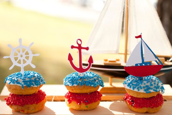 Nautical Little Sailor Cupcake Toppers for Baby Shower or Birthday 