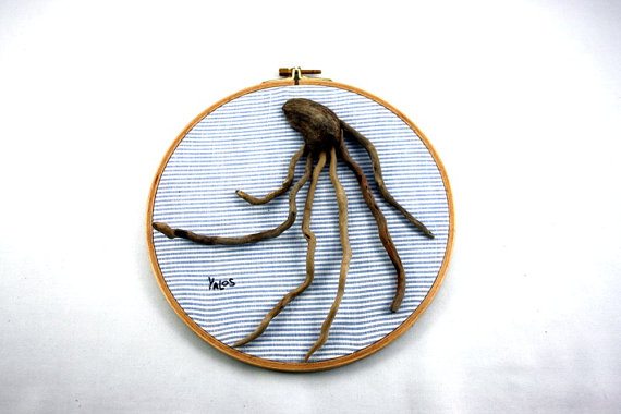 driftwood octopus embroidery hoop art