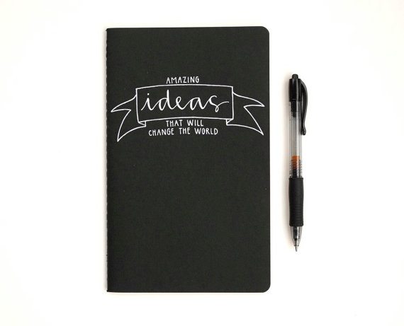 Idea Notebook with Banner and Handwritten Calligraphy Large Moleskine Cahier Black Amazing Ideas That Will Change the World