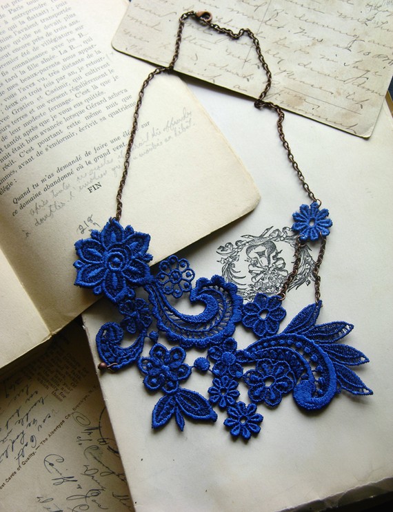 lace necklace cobalt blue