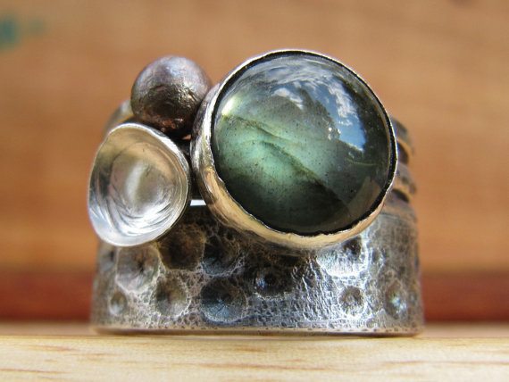  Labradorite Ring - Starry Night Silver Wedding Ring Set
