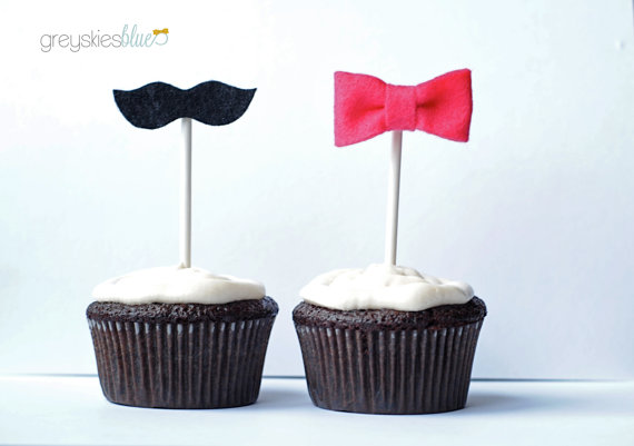 Gender Reveal Cupcake Toppers: Bows and Mustaches