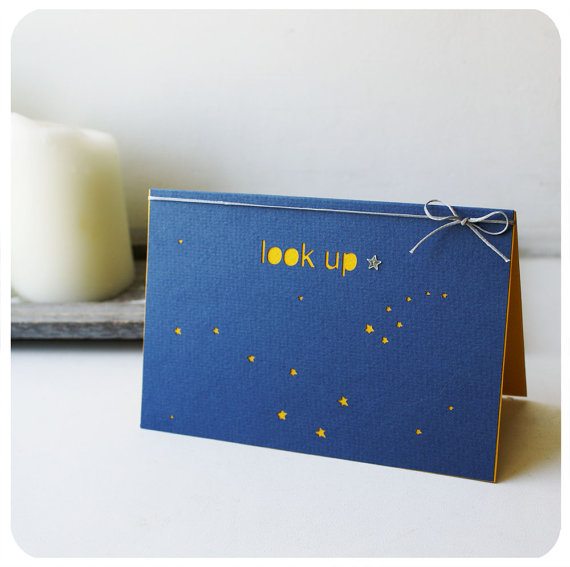 Look up at stars - papercut greeting card