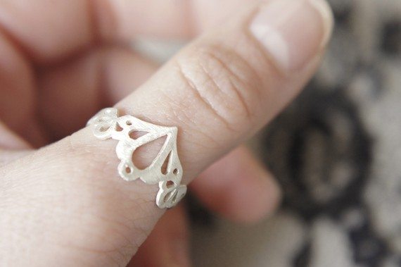 Delicate, Lace, Sexy, Wedding, Romantic, White or Blackened Silver lingerie ring