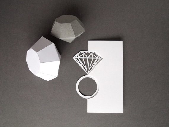 Papercut diamond ring wedding/engagement card