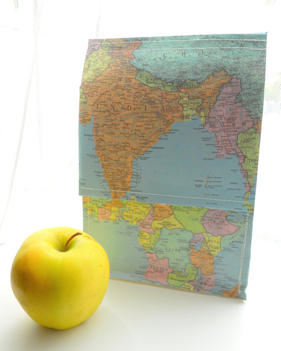 Up-Cycled Vintage World Map Lunch Bag