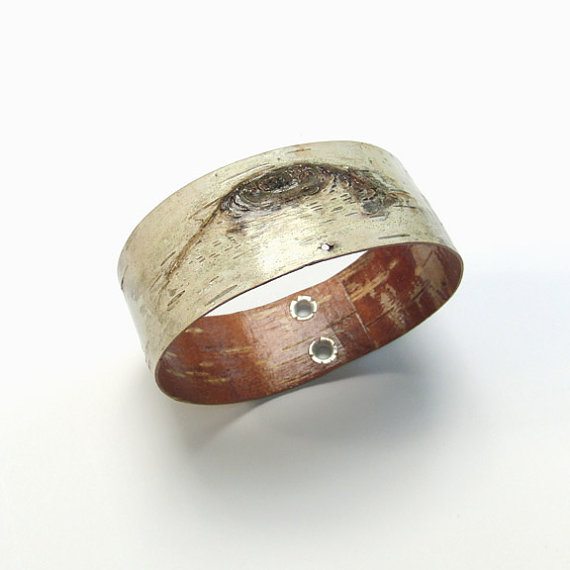 White birch bark bangle bracelet