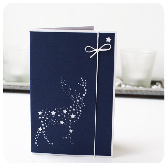 Deer in stars - papercut greeting card