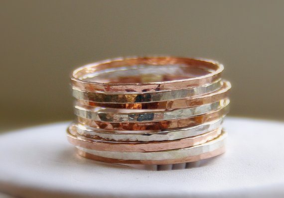 Sterling Silver & Rose Gold Stackable Rings
