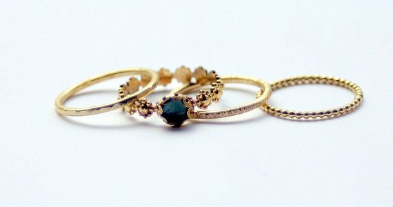  Unique Rose Cut London Blue Topaz Wedding Ring - Alternative Engagement Ring - Gold Filled Stacking Birthstone Ring - Mothers Stack Ring