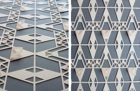 Geometric Papercut - Peach and Grey Navajo