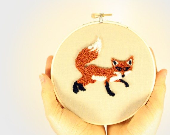 Fox Punch Needle Embroidery Hoop Art