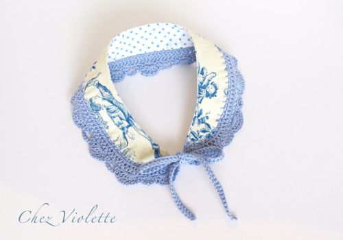  Detachable Handmade crochet Peter Pan Collar Necklace Blue French Toile