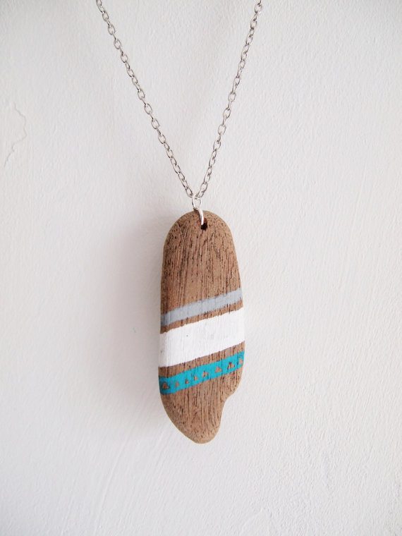 Driftwood Necklace, blue, white and grey patterns