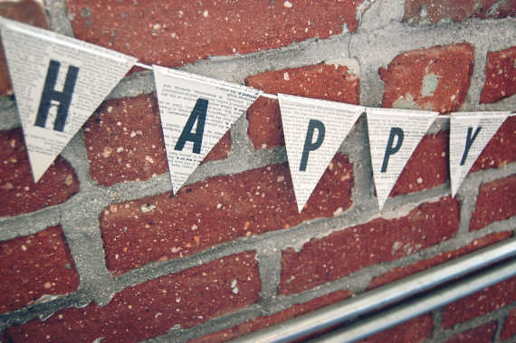 Happy Birthday Recycled Book Pages Banner