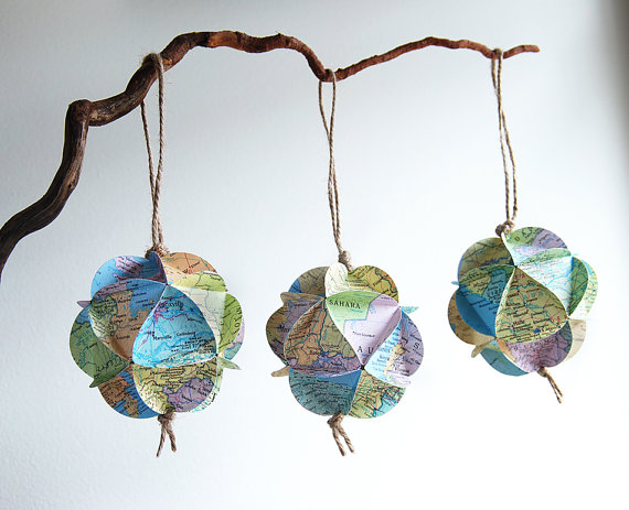 Upcycled Atlas Ornaments - Recycled Vintage Maps
