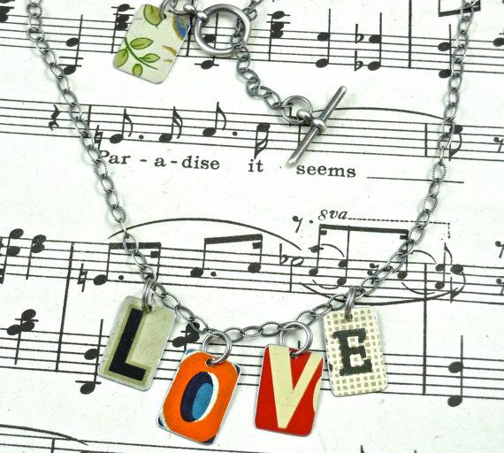 upcycled metal tin love necklace