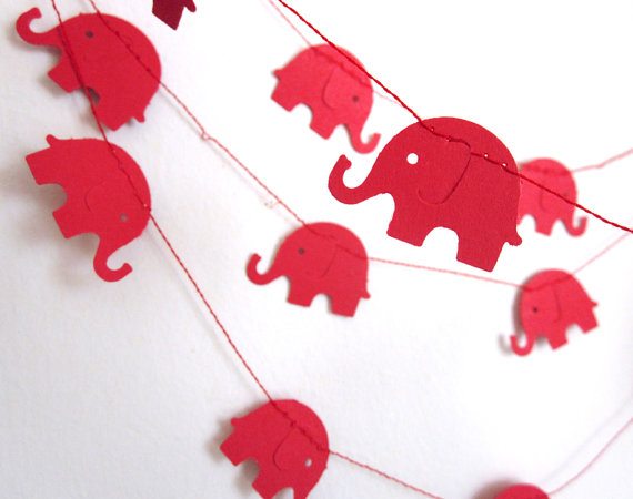 Paper Garland - Red Elephants on Parade