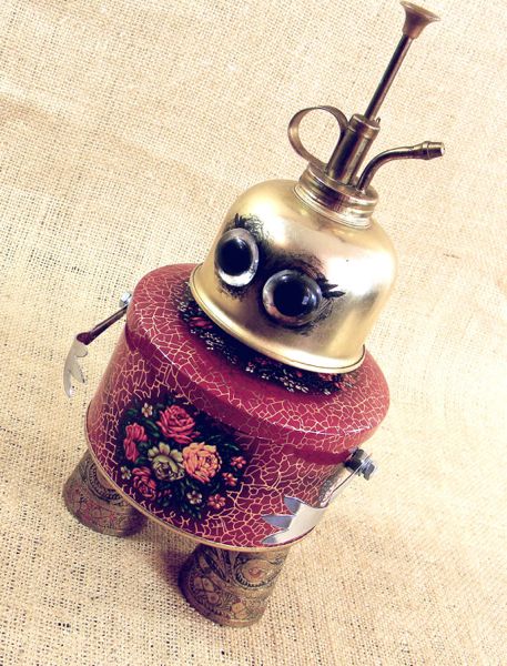 upcycled cookie tin jewelry box robot