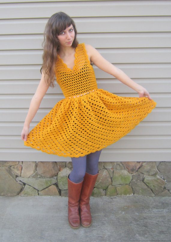  Yellow crochet dress