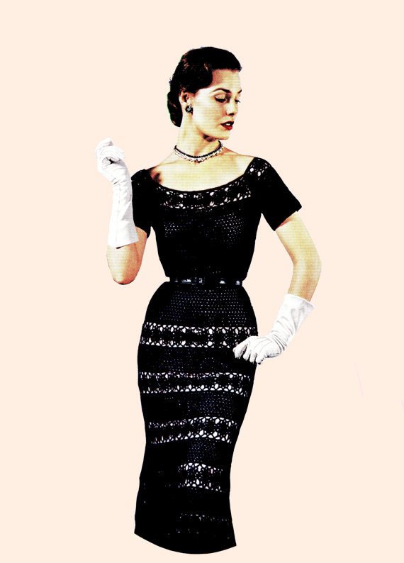 Vintage 50s Crochet Lace Sheath Dress