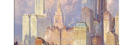 Oil painting by Colin Campbell Cooper Showing Woolworth & Singer Buildings, at the time tallest buildings in world
