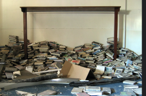 abandoned library and many abandoned library books