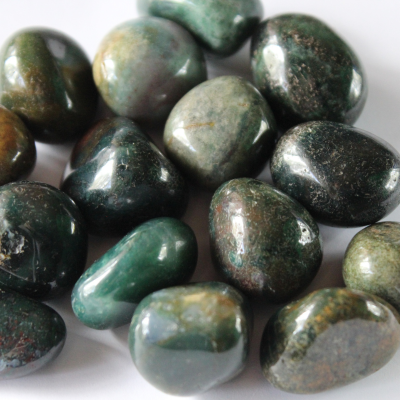 Examples of green jasper, a green crystal
