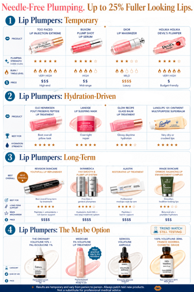 Products to purchase when shopping for lip plumpers and needle-free lip volume